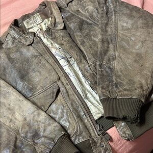 S Vintage G III 3 Global Identity Brown Leather Bomber Jacket